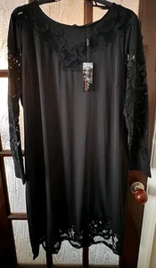 Ladies STAR By Julien Macdonald Designer Lacy Sleeved Black Dress Size 20 - Picture 1 of 7