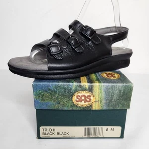 Sandalo SAS Trio II pelle slingback donna 8M tripla fibbia cinturini nero con scatola - Foto 1 di 12
