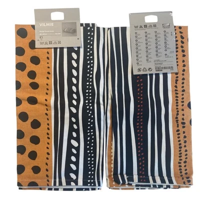 Par de fundas de almohada Ikea Vilmie WILJ naranja negro a rayas lunares algodón 16"x24" Foto 1 de 4