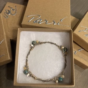 Handmade Guitar Bracelet - Gold And Turquoise Silver Strings 4 Inch Wrist - Picture 1 of 3