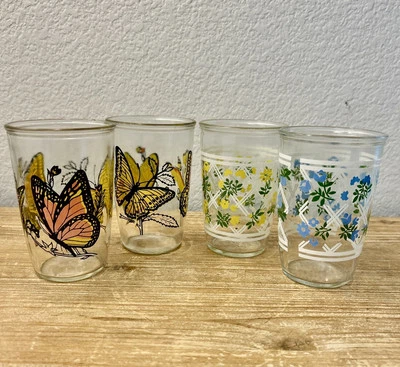Juego de 4 vasos crema agria 12 oz patrón mariposa/ celosía floral vintage años 60 Foto 1 de 4