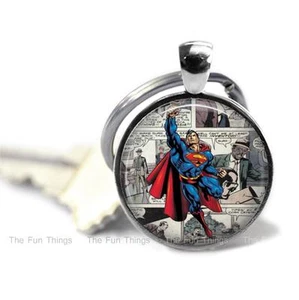 Superman Comic Book Image Key Chain 1" Round Setting Great Father's Day Gift - Picture 1 of 2