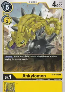 JUEGO DE CARTAS BANDAI DIGIMON - ANKYLOMON BT3-036 U - AMARILLO - Imagen 1 de 2