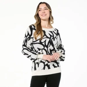 DG2 by Diane Gilman Soft Ease Heart Jacquard Sweater Size Large Scribble Hearts - Picture 1 of 5