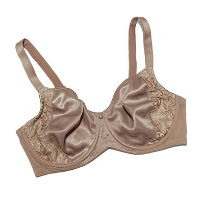 Sujetador Breezies, QVC, beige oscuro ribete de encaje sin relleno con aros inferiores, talla 38D Foto 1 de 3