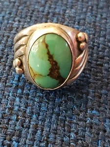 Anillo Navajo Vintage Plata de Ley y Turquesa Talla 8.5 - Imagen 1 de 5