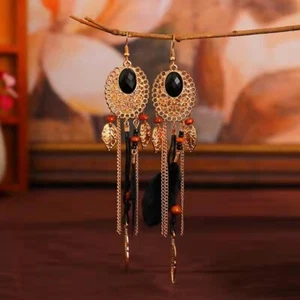 Fashion Women Bohemian Earrings Ancient Hollow Oval Feather Wood Beads 1490 - Picture 1 of 7