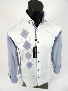 Mens Absolute Rebellion Shirt White Argile Embroidered Button Front CHAMBORO - Picture 1 of 6