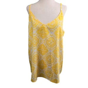 Summer Cami Blouse Yellow Top Shirt Womens Size Large Tecrew Boho Chic Mandala - Picture 1 of 17