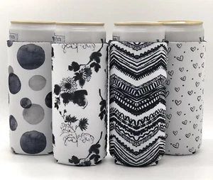 Neoprene Slim Can Cooler Sleeve Coozies- 12 OZ Drinks (4 Pack White & Black) - Picture 1 of 5