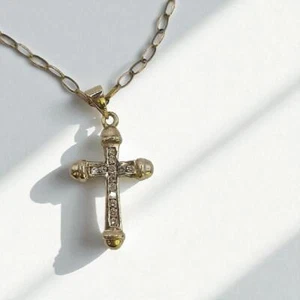 9ct gold chain with diamond cross pendant  sh23397b - Picture 1 of 15