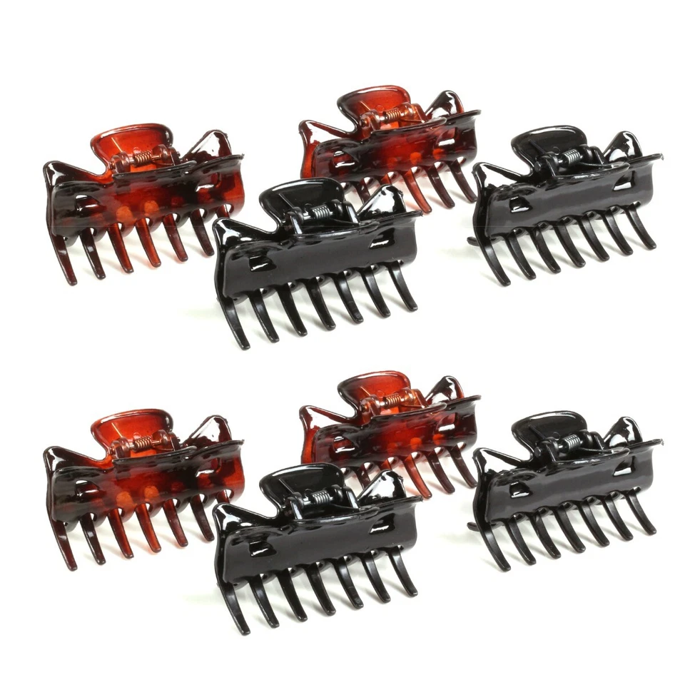 4x Black & Tort Hair Clamps Claw Jaw Clips Non Slip Gripper Styling Hairdressers