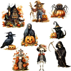 Halloween Wall Stickers Witch Bats Pumpkin Crow Spooky Castle Scarecrow Wall Dec - Picture 1 of 7
