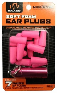 Walker's 7 Pairs Neon Pink Foam Ear Plugs with Black Aluminum Canister - Picture 1 of 1