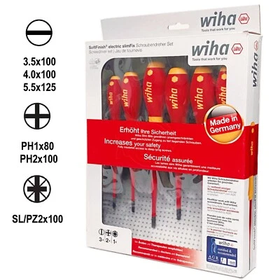 Wiha 38362 6pc Soft Finish 1000V VDE Insulated SL/PZ Screwdriver Set - 3201 K601 - image 1 of 4