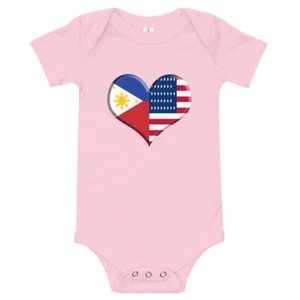 Baby short sleeve one piece Philippine American Flag Heart Filipino Pride - Picture 1 of 5