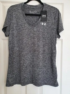 Under Armour Heat Gear Womens Gym Running grey V-Neck Top T-Shirt Size - X Large - Picture 1 of 8