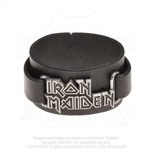 Alchemy Gothic Rocks Iron Maiden Logo Black Leather Wristband Cuff Heavy Classic - Picture 1 of 3