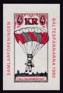 MINT NEVER HINGED SWEDEN 4K FALLSKARMSPOST(PARACHUTE POST)IMPERFORATE STAMP 1980 - Picture 1 of 2