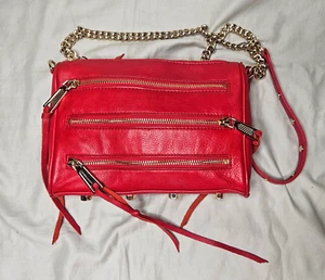 Borsa a tracolla Rebeccas Minkoff pelle rossa oro catena cinturino borchie sera - Foto 1 di 11