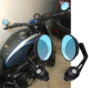 Motorcycle Black Round 7/8" Handle Bar End Side Mirrors For Yamaha XSR-900 MT-07 - Picture 1 of 14