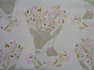 Handmade cotton crib sheet white Gray/Gold/ Pink/Deer/Antlers - Picture 1 of 2