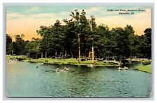 Vintage Postcard Illinois IL, Lake & Park at Soldiers' Home, Danville IL