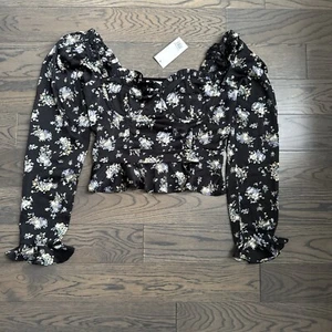 ASTR The label Women Floral Ruffle Long Sleeve Bustier Style Crop Top Size S - Picture 1 of 6
