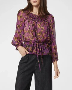 JOIE Asseline Purple Floral Print Crinkle Silk Peplum Tie Blouse Top, Size XS - Picture 1 of 8