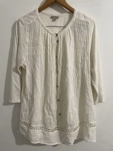 Lucky Brand Blouse Boho Shirt Ivory Plus 1X 3/4 Sleeve Knit Top V-Neck - Picture 1 of 5