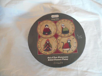 New Sakura set of four cozy cats Christmas set of four stoneware salad/dessert p Foto 1 de 4