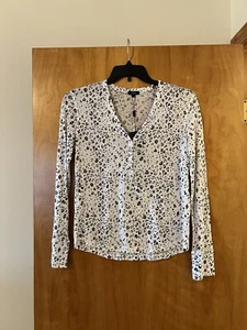 Rails Henley Top Shirt Jourdan White Mocha Leopard Linen Rayon Blend NWT Small - Picture 1 of 15