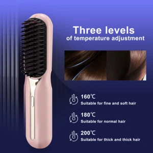 Cordless Hair Straightener Brush, Portable Mini Straightening Brush for Travel - Picture 1 of 20