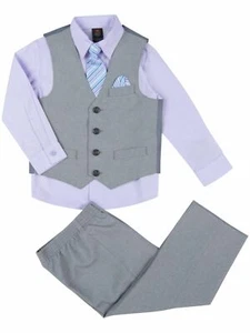 Toddler Boys Gray Vest Purple Shirt & Black Pants Outfit Set 2T - Picture 1 of 2