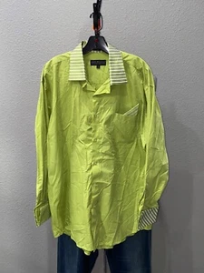 Daniel Ellissa Unique Green Lime Satin Collar LONG SLEEVE SHIRT XL 17.5 x34/35 - Picture 1 of 5