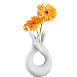 VECELO Minimalist White Ceramic Vase,Modern Hand Shaped Flower Vase for Entryway - Picture 1 of 6