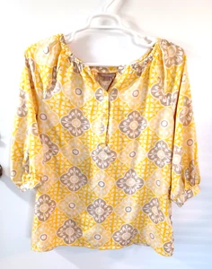 White Stag Floral Tunic Shirt Womens Size XL Yellow Bohemian 3/4 Sleeve - Picture 1 of 6