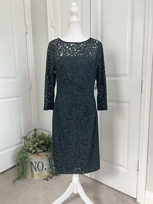 Lauren Ralph Lauren Women's Green Black Lace Sheath Dress 3/4 Sleeves Size 10 - Image 1 of 4