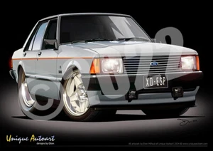 XD ESP Print - Classic Ford XD Fairmont Ghia Cartoon Drawing ( 5 Colours ) - Picture 1 of 9