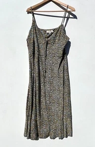 Michael Kors Sommerkleid XL Spaghettiriemen Blumenmuster Spitzenverschluss Midi Rüsche fließend - Bild 1 von 10