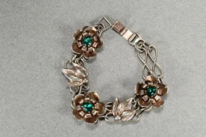 Brazalete grande vintage de plata esterlina con flores de eslabones abiertos de 7,5 pulgadas -- 1889 - Imagen 1 de 4
