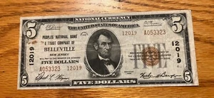 Belleville New Jersey, Peoples National Bank 1929, 5 $, T-2 - Bild 1 von 2