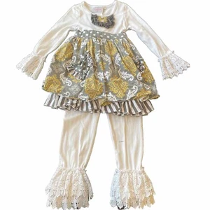 Set outfit per ragazze bianco grigio e giallo Serendipity taglia 4T così com'è - Foto 1 di 7