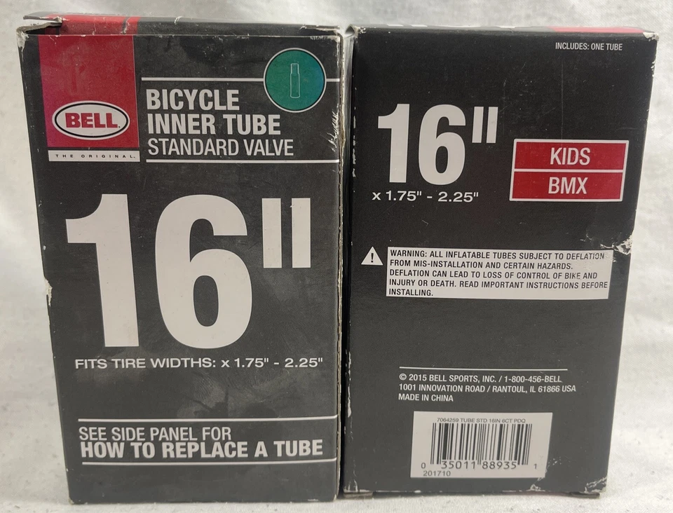 2Pcs  16" inch Inner Bike Tube 16x1.75-2.25 Bicycle Rubber Tire Interior BMX - Image 1 of 1