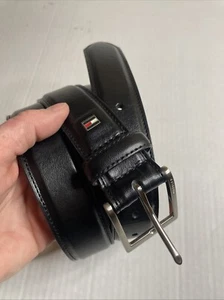 Tommy Hilfiger Mens Belt Genuine Leather Classic Jeans Pants Belt Black 46-48 - Picture 1 of 8