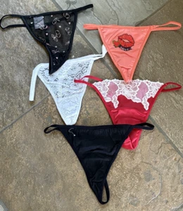 5 Panty Bundle S/M Red Black Sheer Lace Lips String Thong Panties NEW #66 - Picture 1 of 8