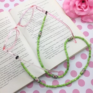 Green Beaded Eyeglass Necklace, Flower Reading Glasses Chain, Eyewear Holder - Picture 1 of 6