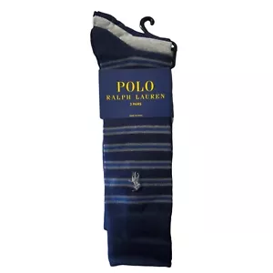 3 pares de calcetines de vestir lisos y a rayas azules y grises Polo Ralph Lauren para hombre, 6-12,5 - Imagen 1 de 3