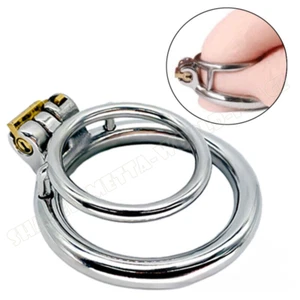 Stainless Steel Male Chastity Device Small Double Rings Lock Male Chastity Cage - Picture 1 of 27