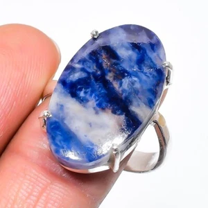 Anillo de joyería de plata de ley 925 con piedras preciosas de sodalita natural talla 9 (EE. UU.) - Imagen 1 de 1